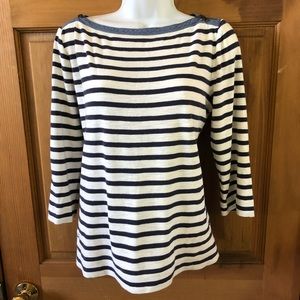 Ralph Lauren Jean Co Zip Shoulder 3/4 Sleeve Top